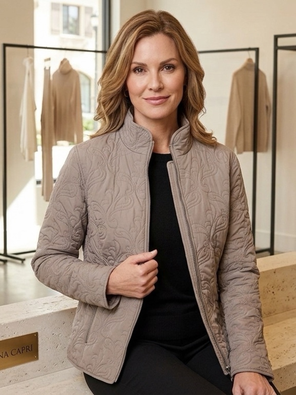 Women’s Nina Capri Quilted lightweight fall Jacket in Taupe size M